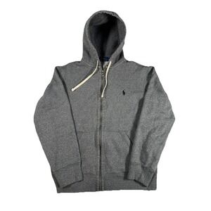 Polo Ralph Lauren Hoodie Men's Medium M Full Zip Up Gray Sweatshirt Thermal Hood